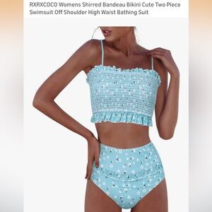 RXRXCOCO Women's Smocked XL blue Floral Print Bikini Set Size XL NWOT